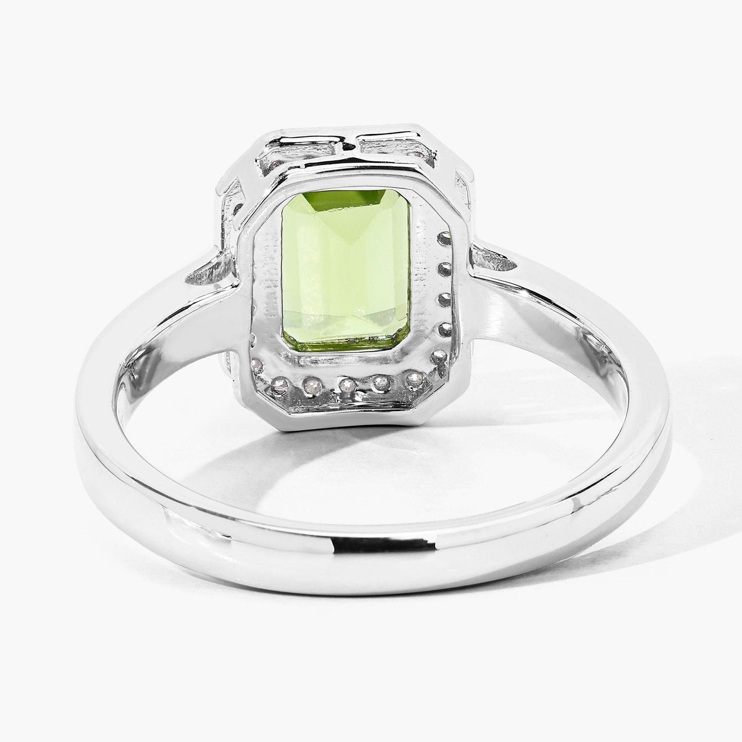 3.36 Ct Octagon Green Peridot and Lab Diamond Prong Silver Halo Engagement Ring