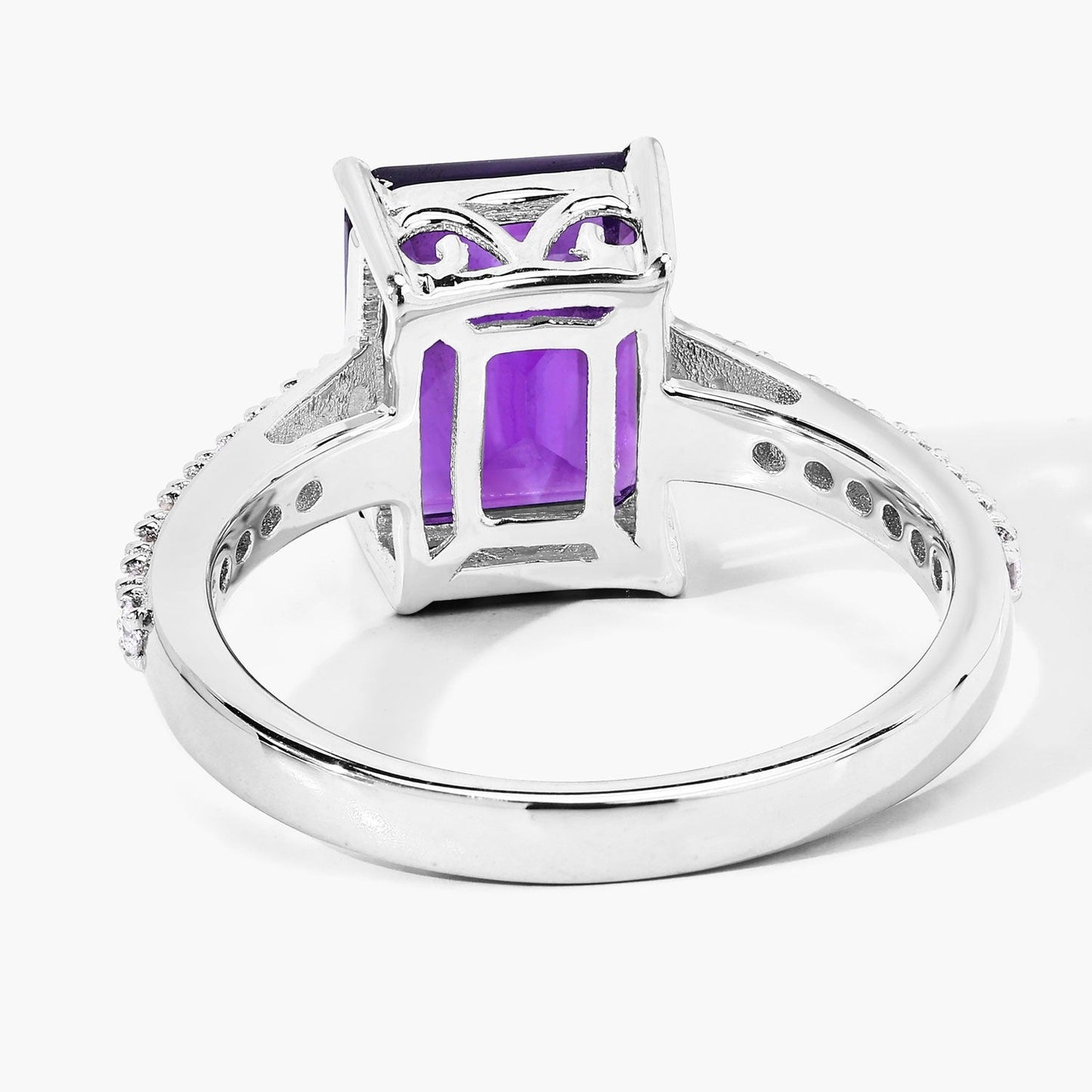 3.25 Ct Octagon Purple Amethyst and Lab Diamond Prong Silver Pave Bridge Ring