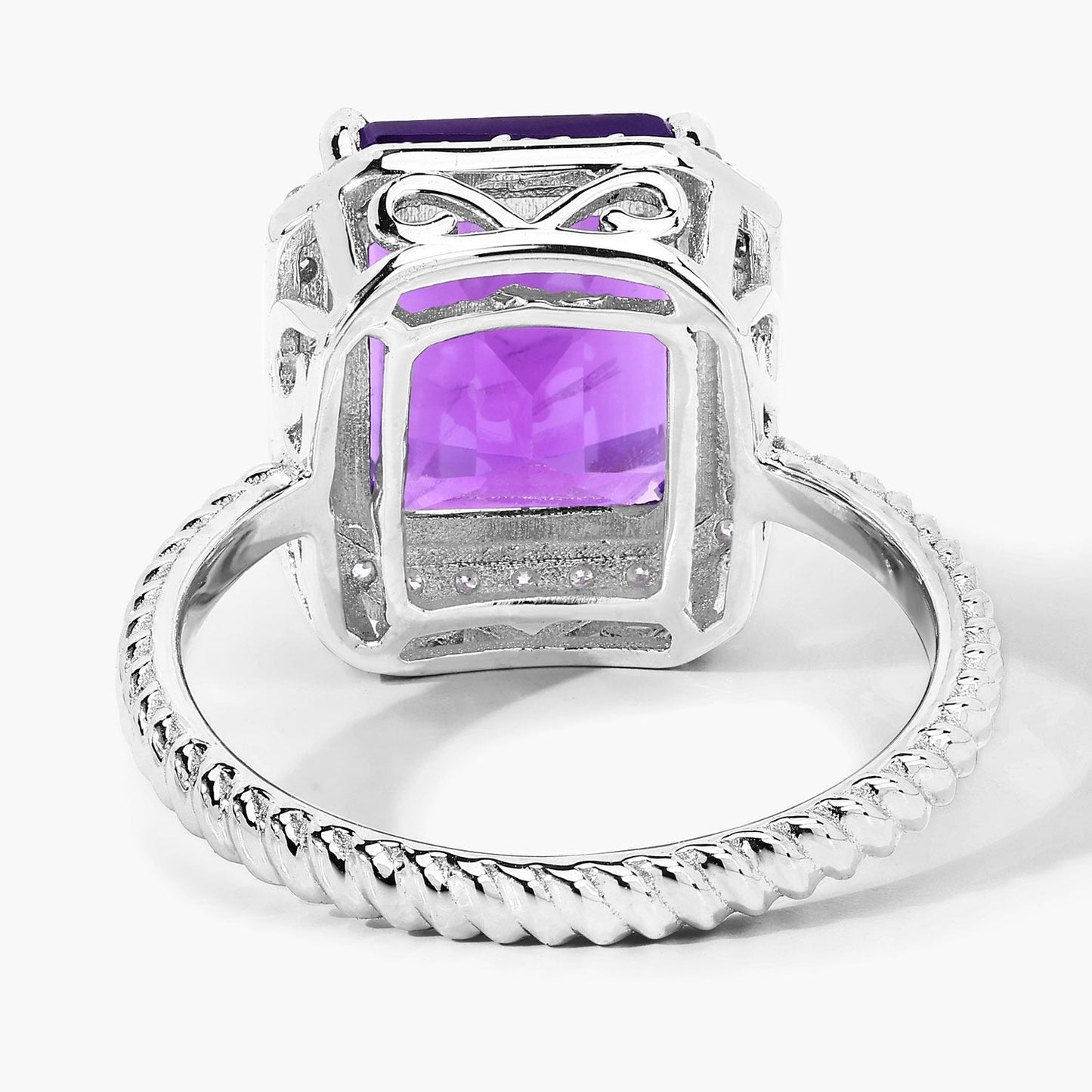 3.80 Ct Octagon Purple Amethyst and Lab Diamond Prong Silver Halo Ring