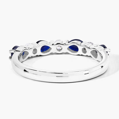 0.80 Ct Pear Blue Sapphire and Lab Diamond Prong Silver Seven Stone Half Eternity Ring