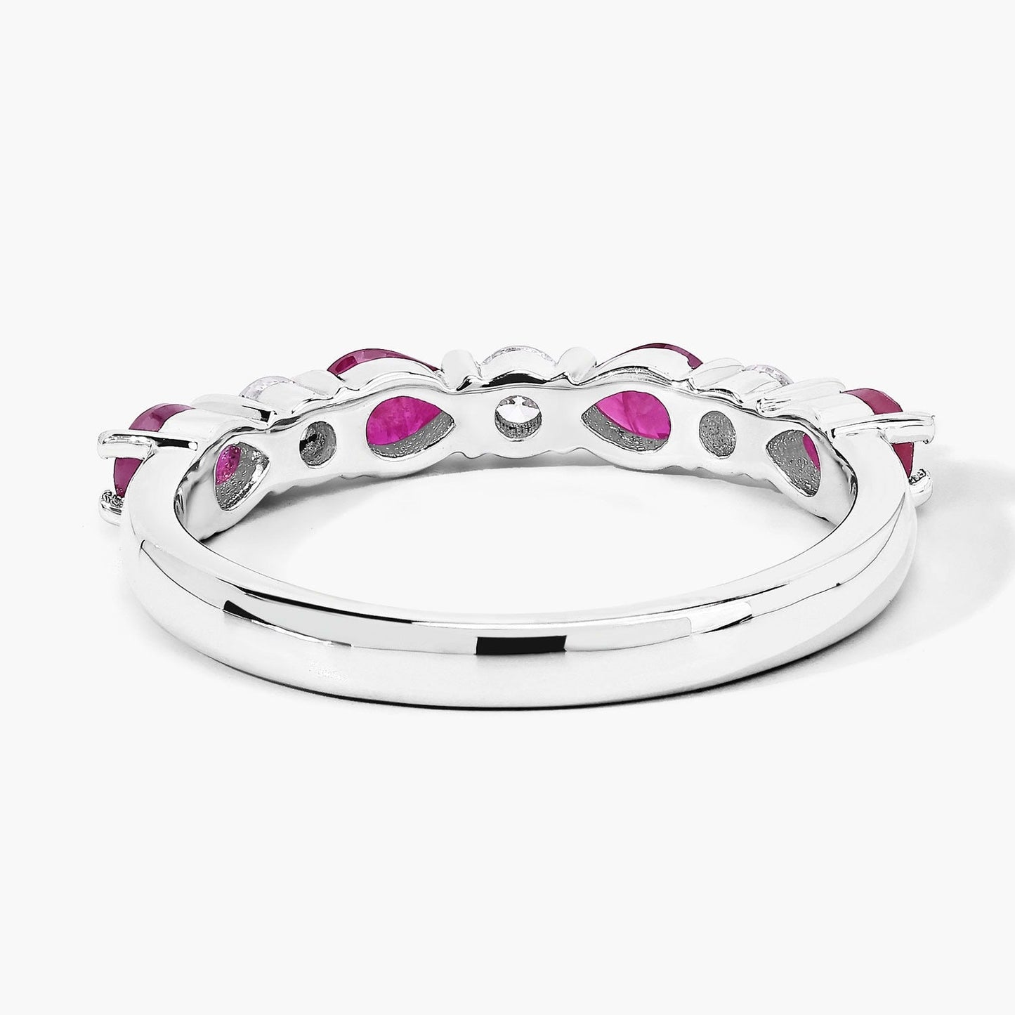 0.80 Ct Pear Pink Mozambique Ruby & Lab Diamond Silver Prong Seven Stone Half Eternity Ring