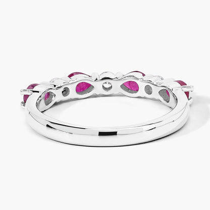 0.80 Ct Pear Pink Mozambique Ruby & Lab Diamond Silver Prong Seven Stone Half Eternity Ring