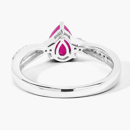 0.80 Ct Pear Pink Ruby & Lab Diamond Prong Silver Pave Crossover Ring