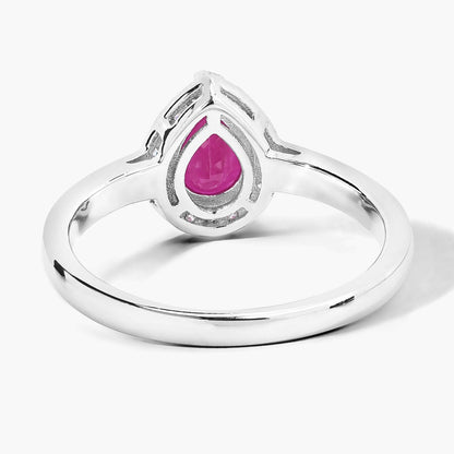 0.80 Ct Pear Pink Ruby & Lab Diamond Prong Sterling Silver Halo Ring