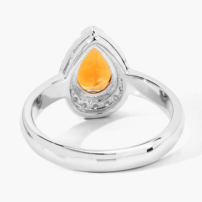 1.05 Ct Pear Yellow Madeira Citrine and Lab Diamond Prong Silver Halo Ring