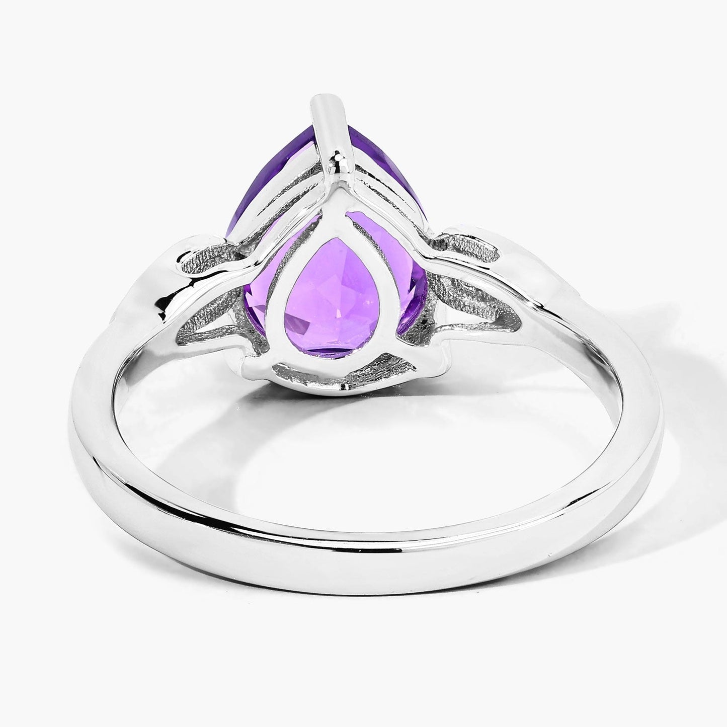 2.10 Ct Pear Purple Amethyst and Lab Diamond Prong Silver Cocktail Ring