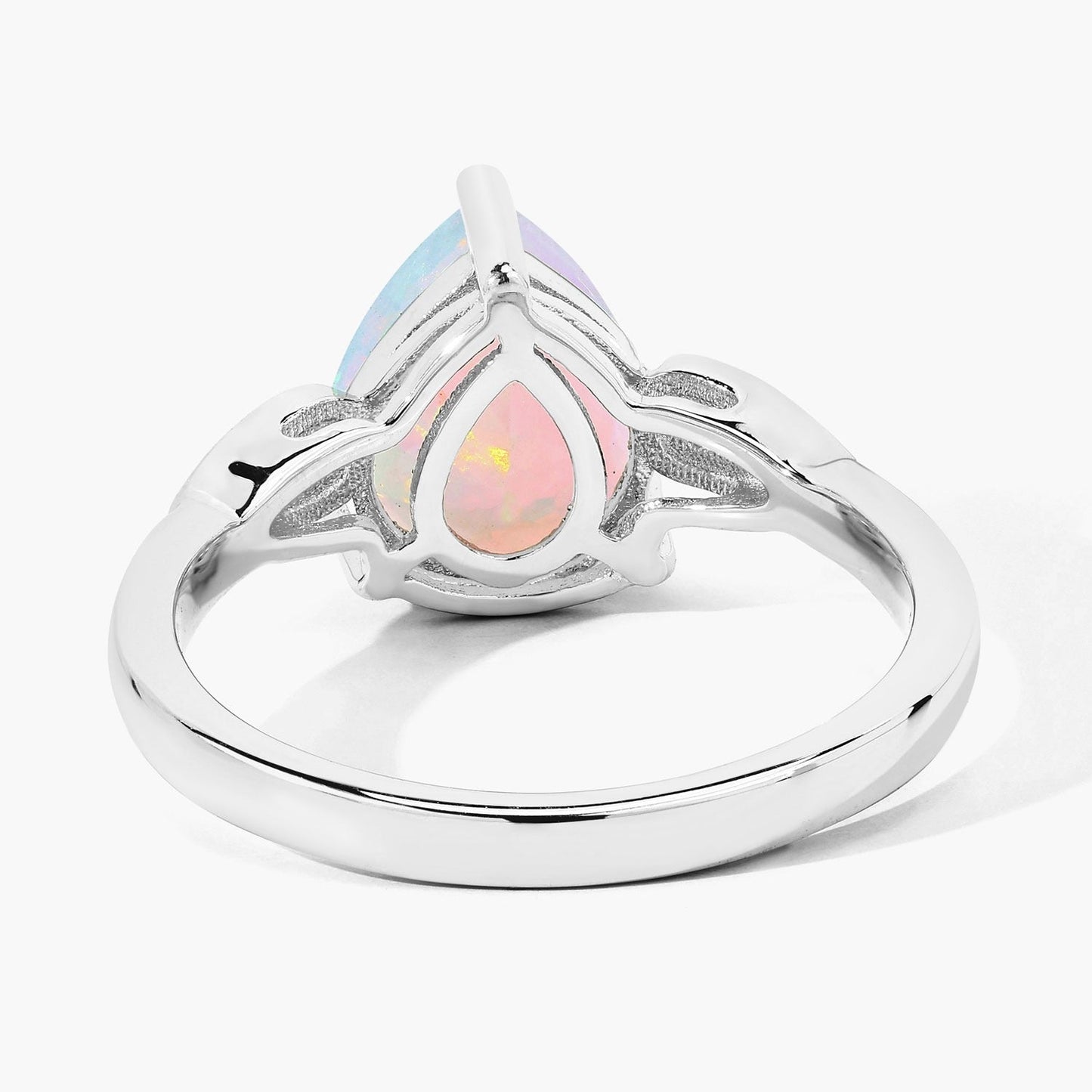 1.40 Ct Pear White Ethiopian Opal & Lab Diamond Prong Silver Cocktail Ring