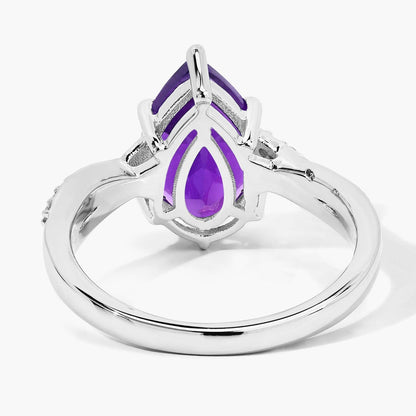 2.50 Ct Pear Purple Amethyst and Lab Diamond Prong Silver Pave Bypass Ring