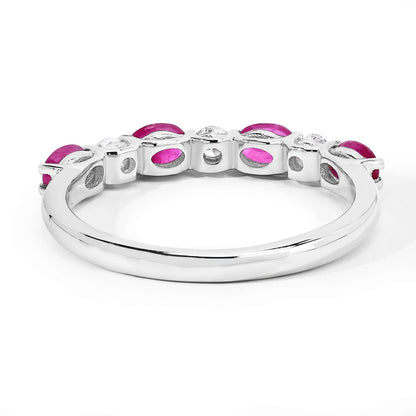 0.80 Ct Oval Pink Ruby & Lab Diamond Prong Silver Half Eternity Seven Stone Ring