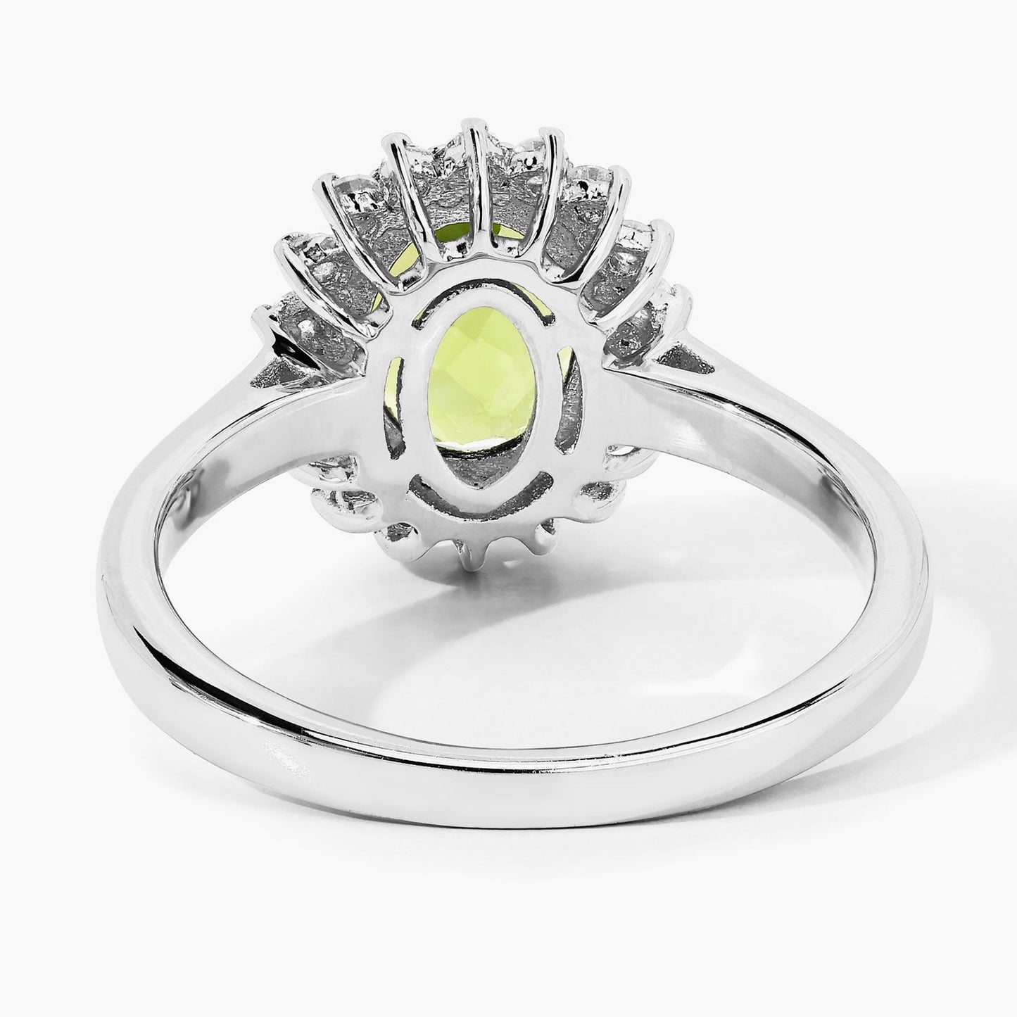 1.70 Ct Oval Green Peridot and Lab Diamond Prong Silver Halo Ring
