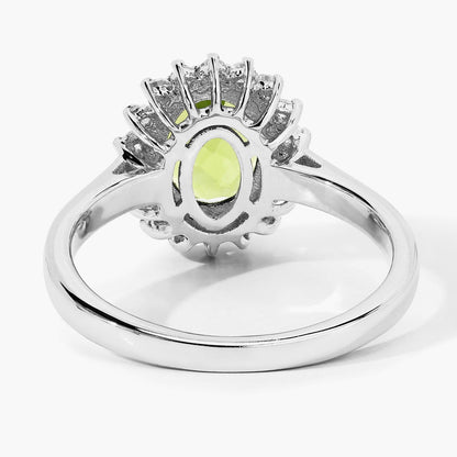 1.70 Ct Oval Green Peridot and Lab Diamond Prong Silver Halo Ring