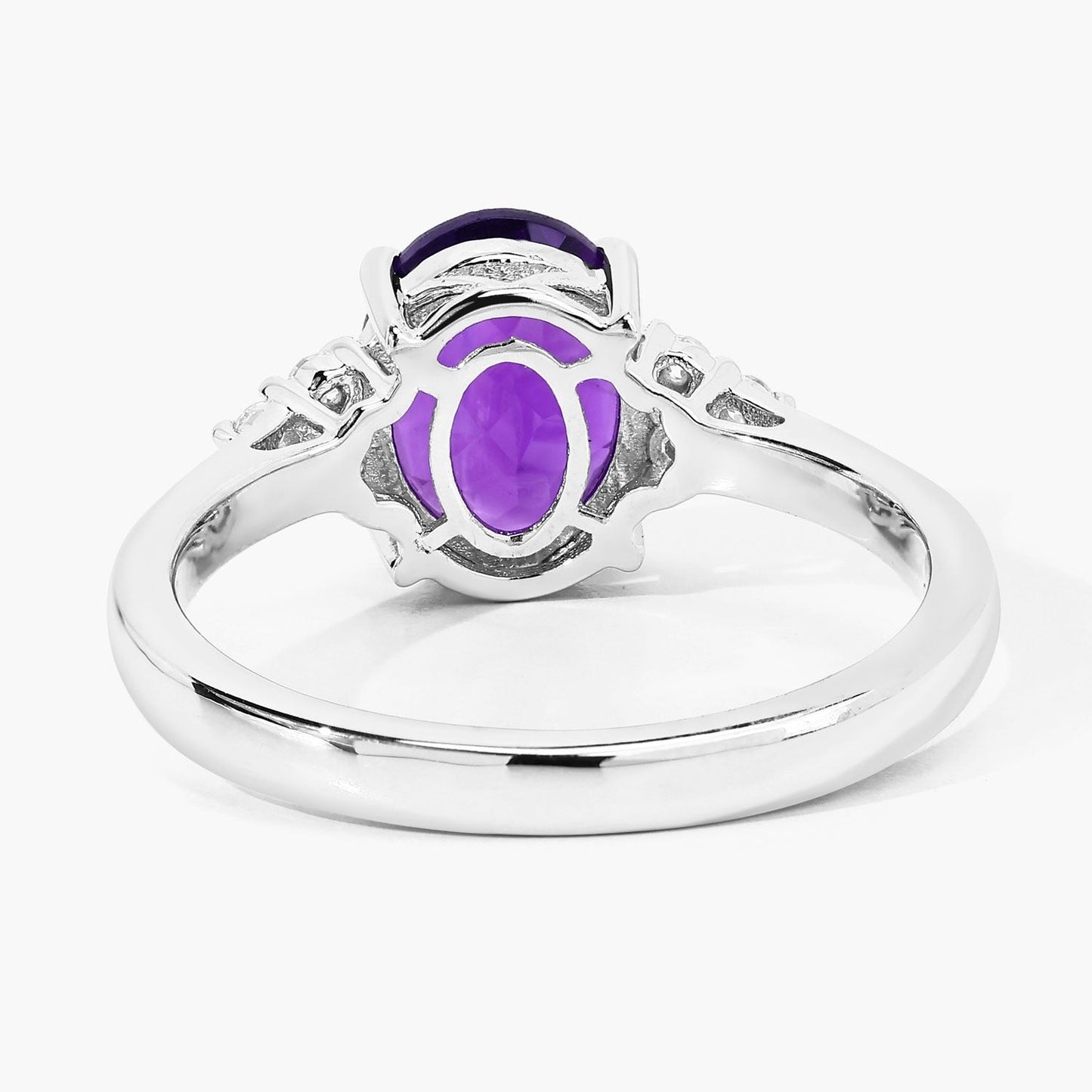 1.60 Ct Oval Purple Amethyst and Lab Diamond Prong Silver Cocktail Ring