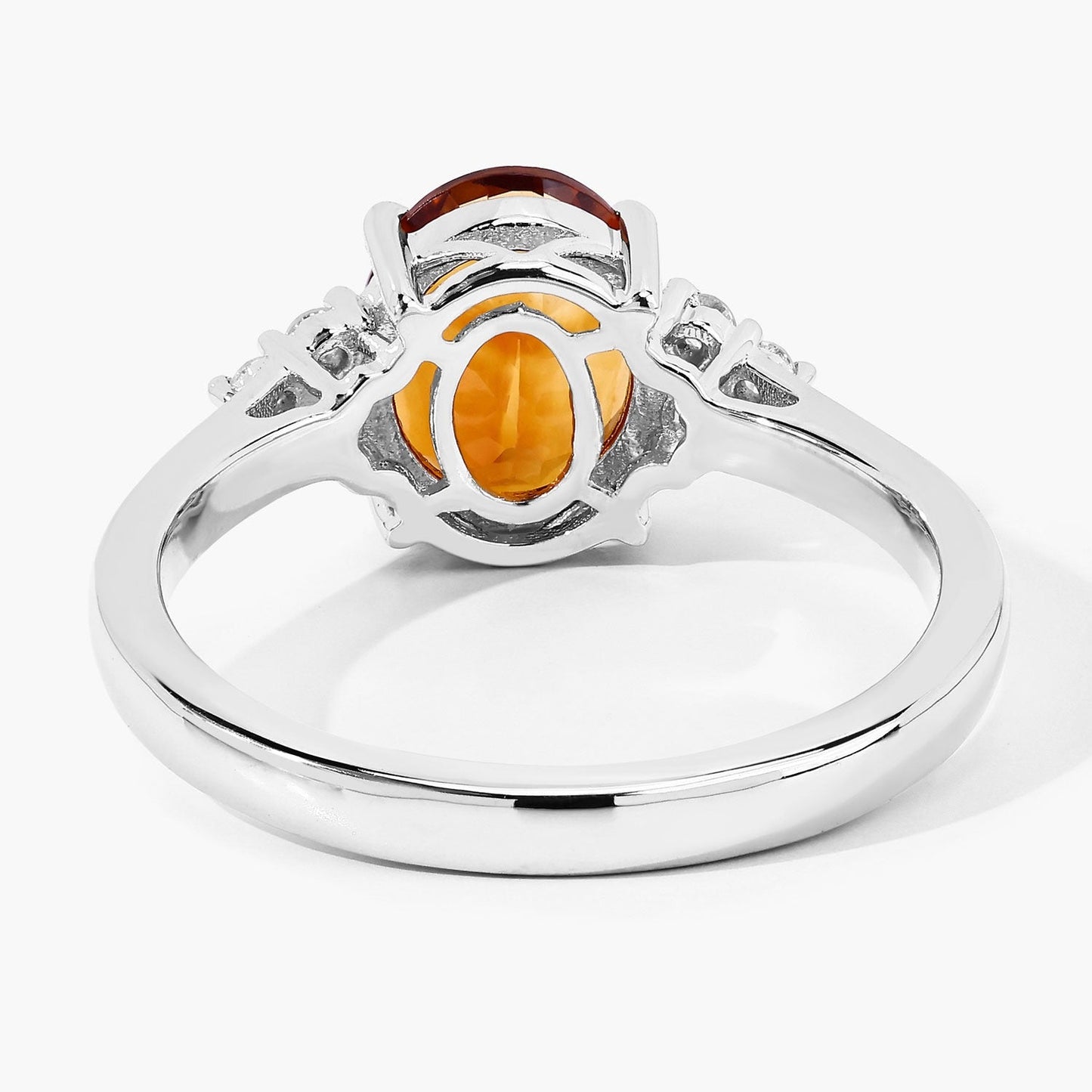1.70 Ct Oval Yellow Madeira Citrine and Lab Diamond Prong Silver Cocktail Ring