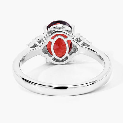 2 Ct Oval Red Mozambique Garnet and Lab Diamond Prong Silver Cocktail Ring