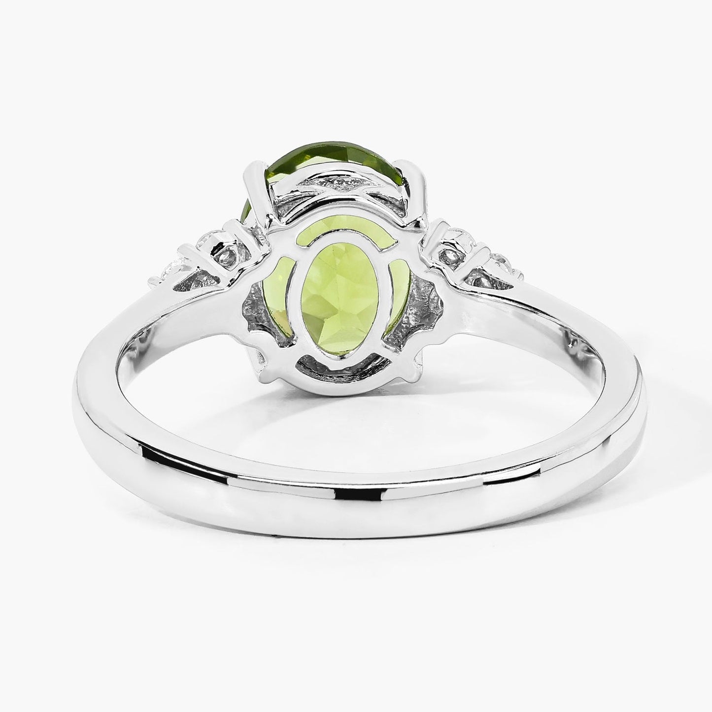 1.70 Ct Oval Green Peridot and Lab Diamond Prong Silver Cocktail Ring