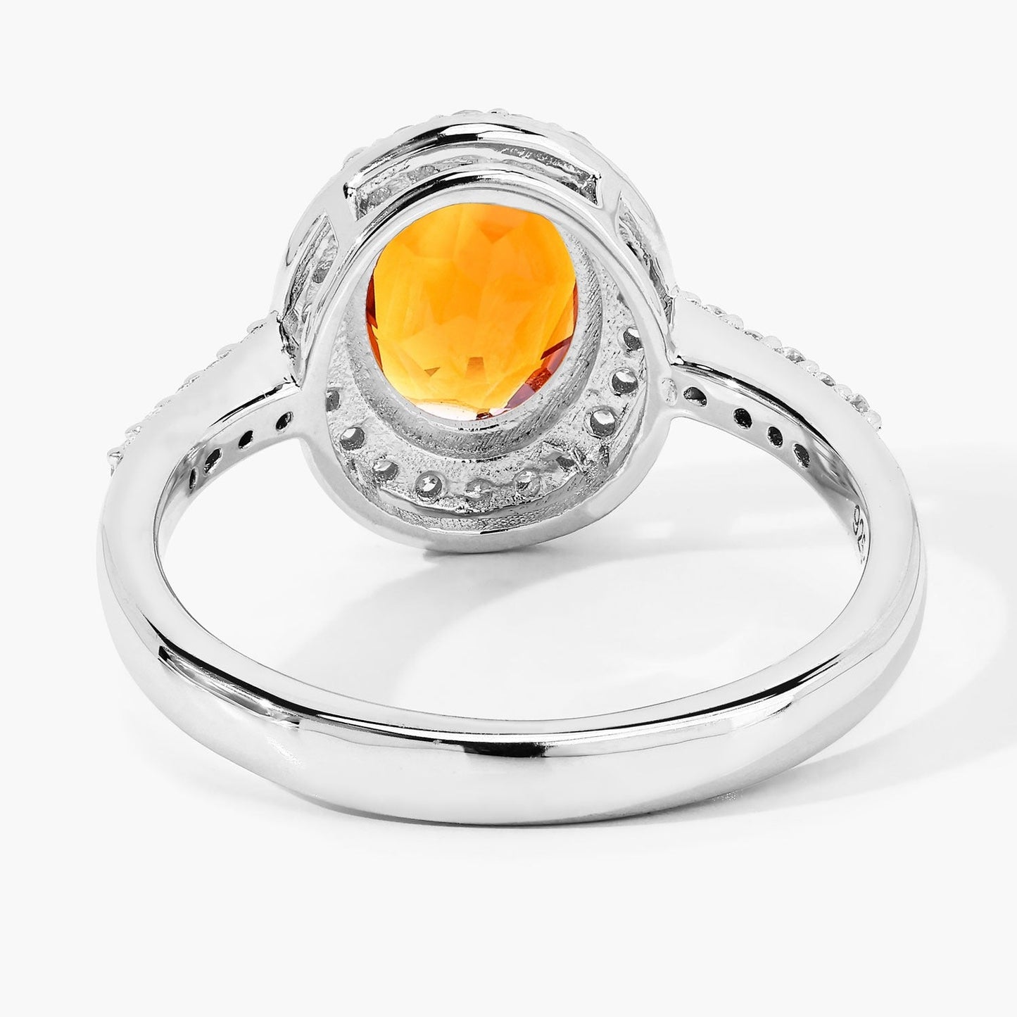 1.70 Ct Oval Yellow Madeira Citrine & Lab Diamond Prong Silver Halo Pave Ring