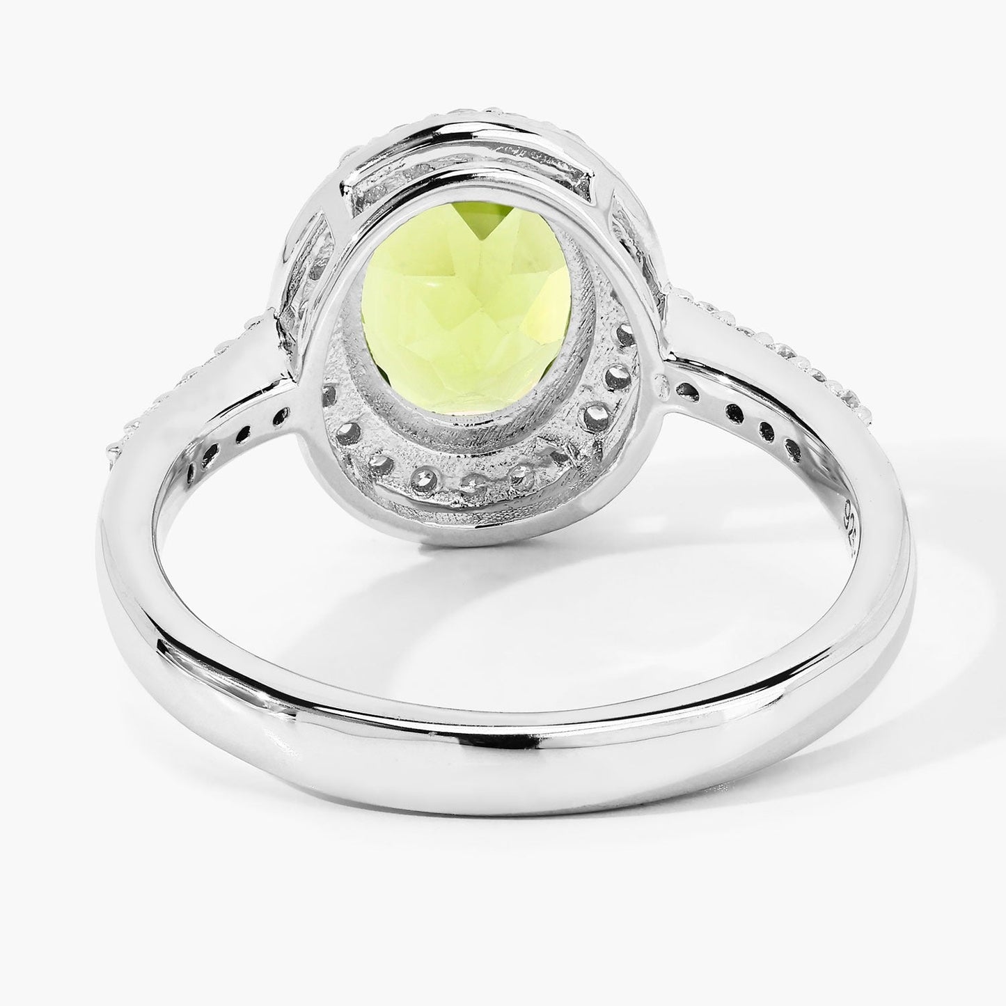 1.70 Ct Oval Green Peridot and Lab Diamond Prong Silver Halo Pave Ring