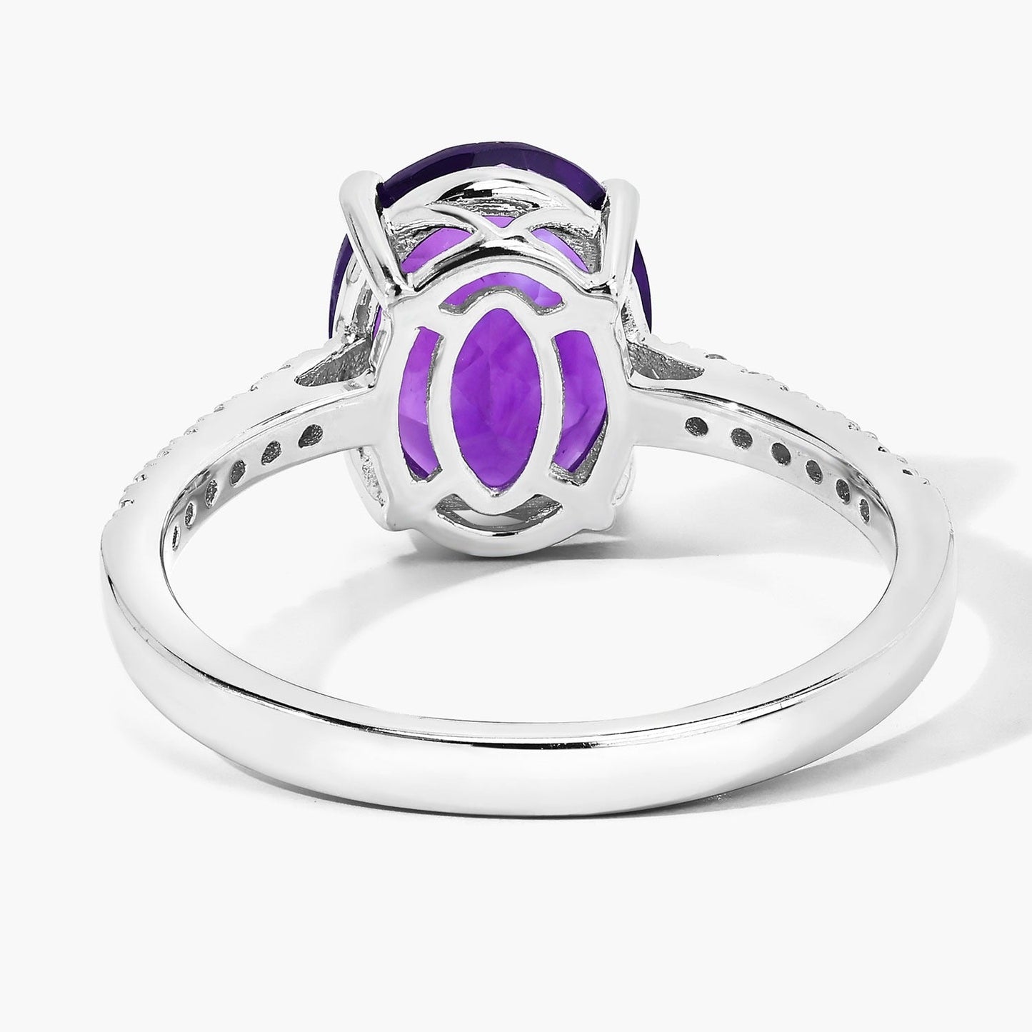 2.20 Ct Oval Purple Amethyst and Lab Diamond Prong Silver Pave Cocktail Ring