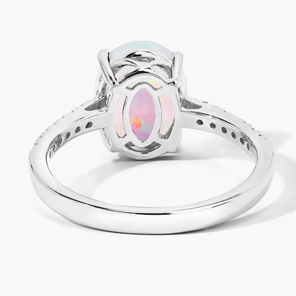 1.56 Ct Oval White Ethiopian Opal and Lab Diamond Silver Pave Bridge Ring