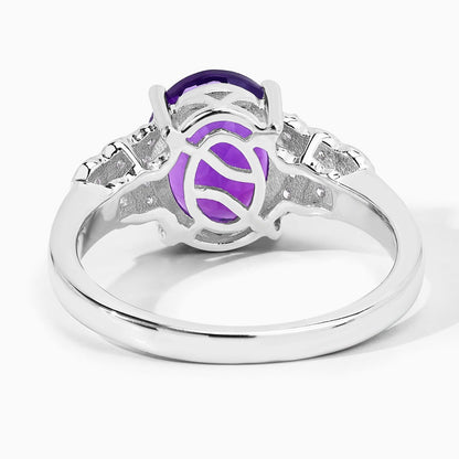 2.20 Ct Oval Purple Amethyst & Lab Diamond Prong Silver Bridge Ring
