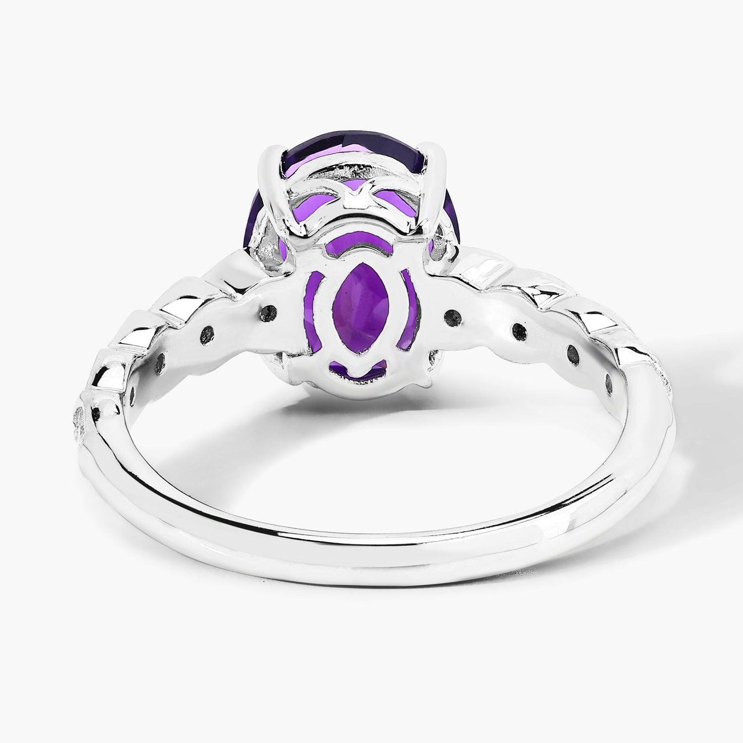 2.20 Ct Oval Purple Amethyst and Lab Diamond Prong Silver Bridge Ring