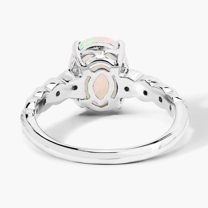 1.56 Ct Oval White Ethiopian Opal and Lab Diamond Prong Silver Bridge Ring