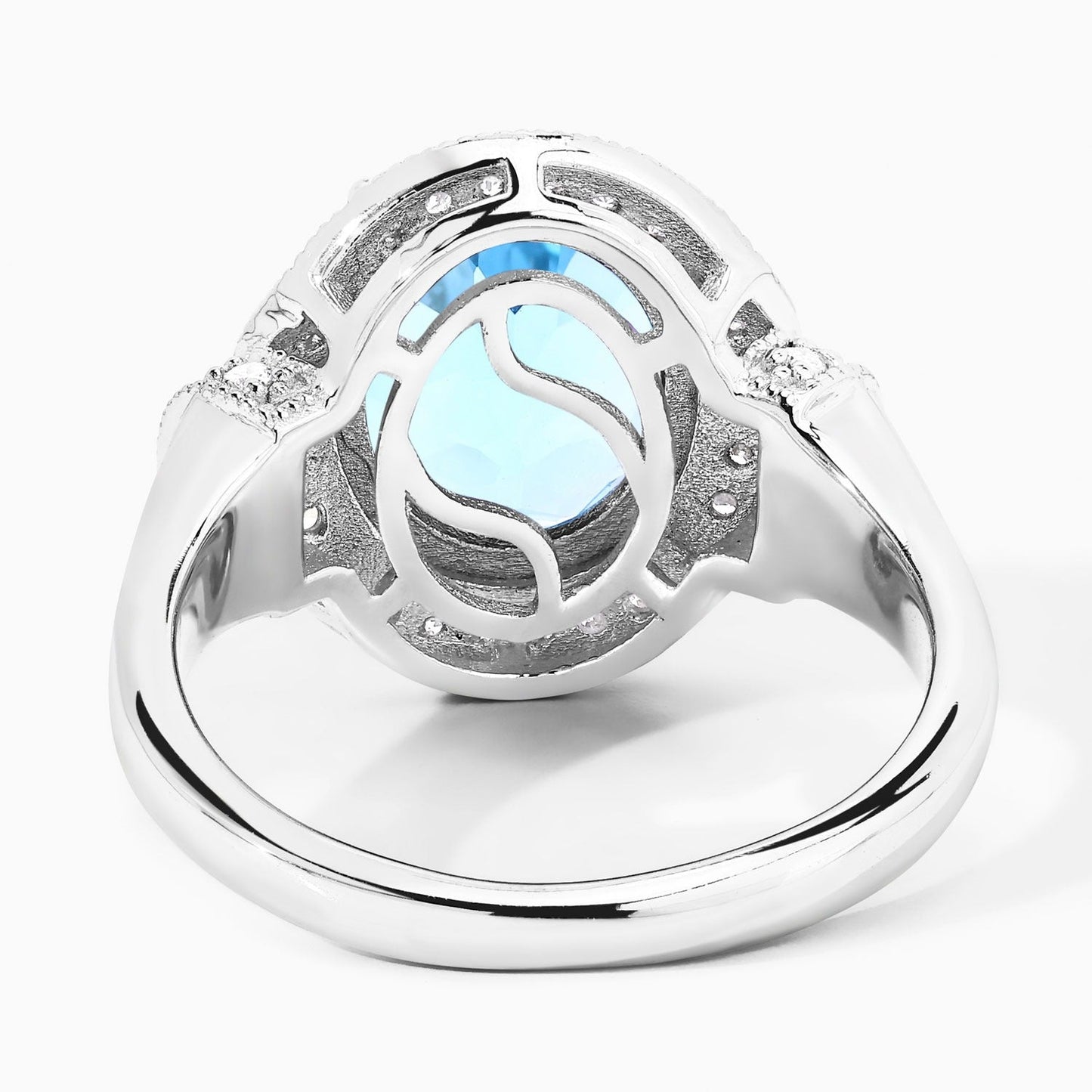 4 Ct Oval Swiss Blue Topaz and Lab Diamond Silver Halo Statement Ring