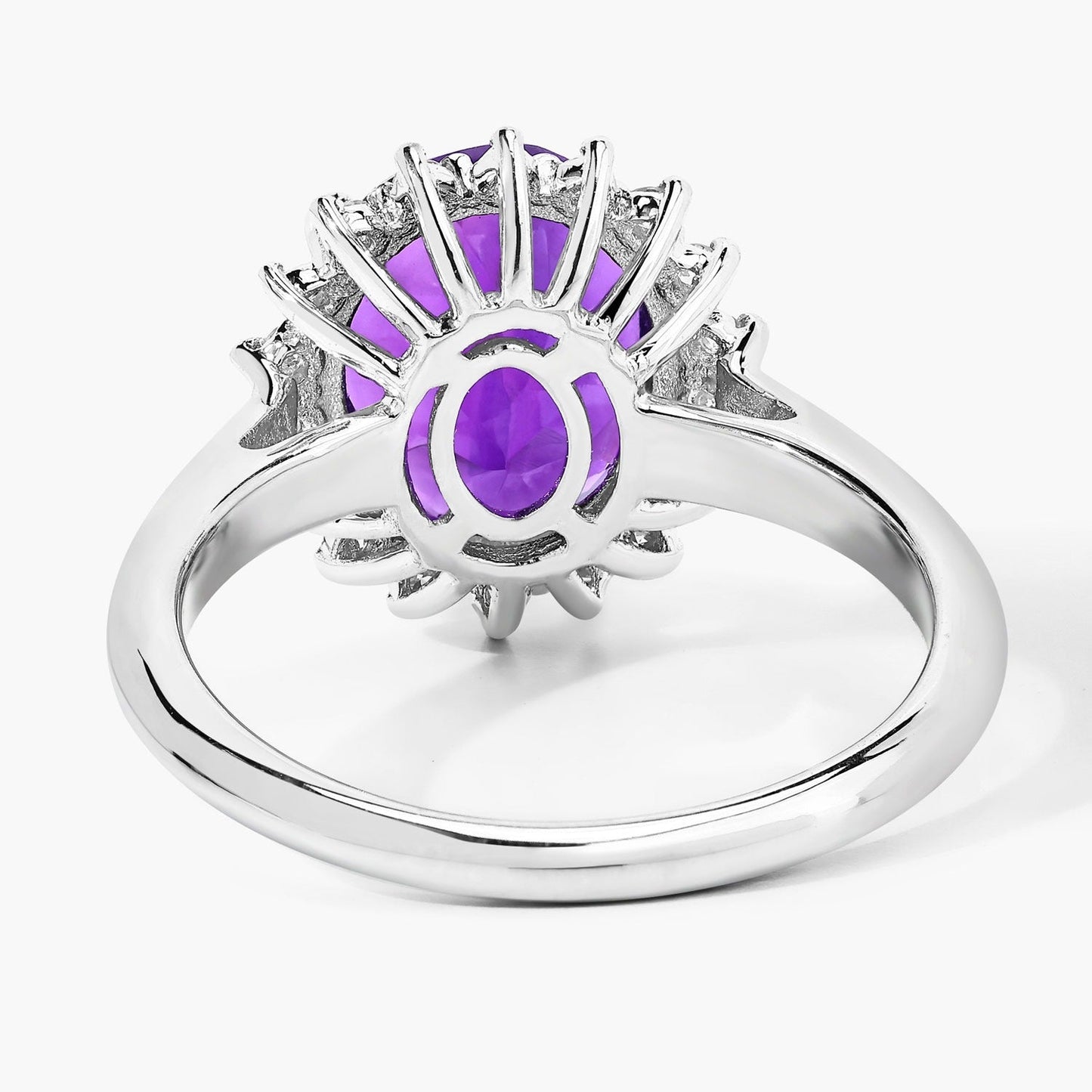 3.20 Ct Oval Purple Amethyst and Lab Diamond Prong Silver Halo Ring