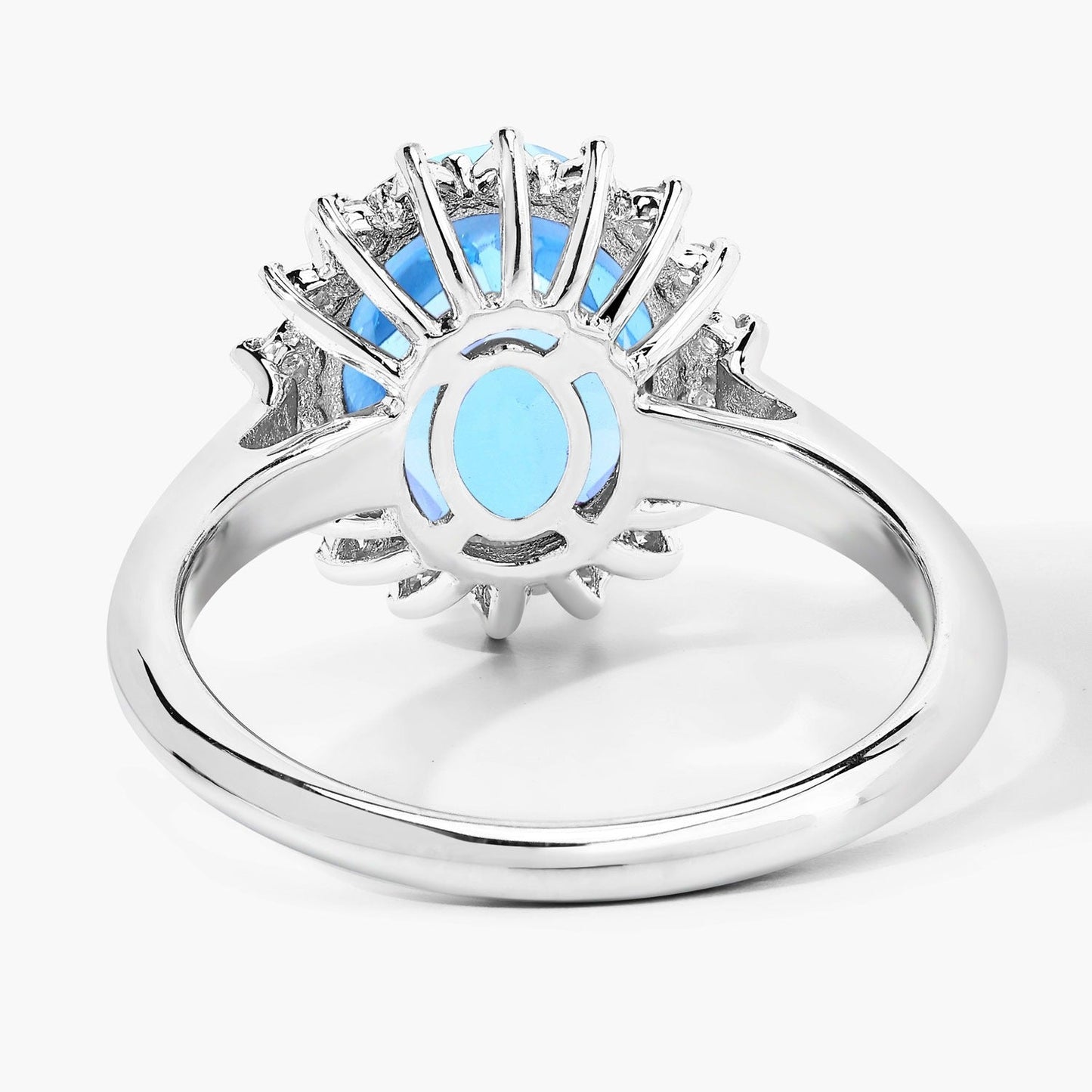 4 Ct Oval Swiss Blue Topaz and Lab Diamond Prong Silver Halo Ring