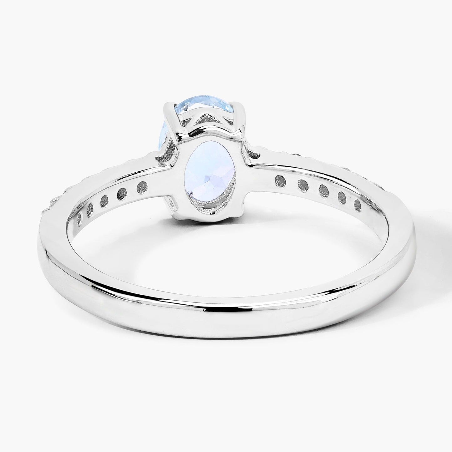 0.60 Ct Oval Blue Aquamarine and Lab Diamond Prong Silver Pave Band Ring
