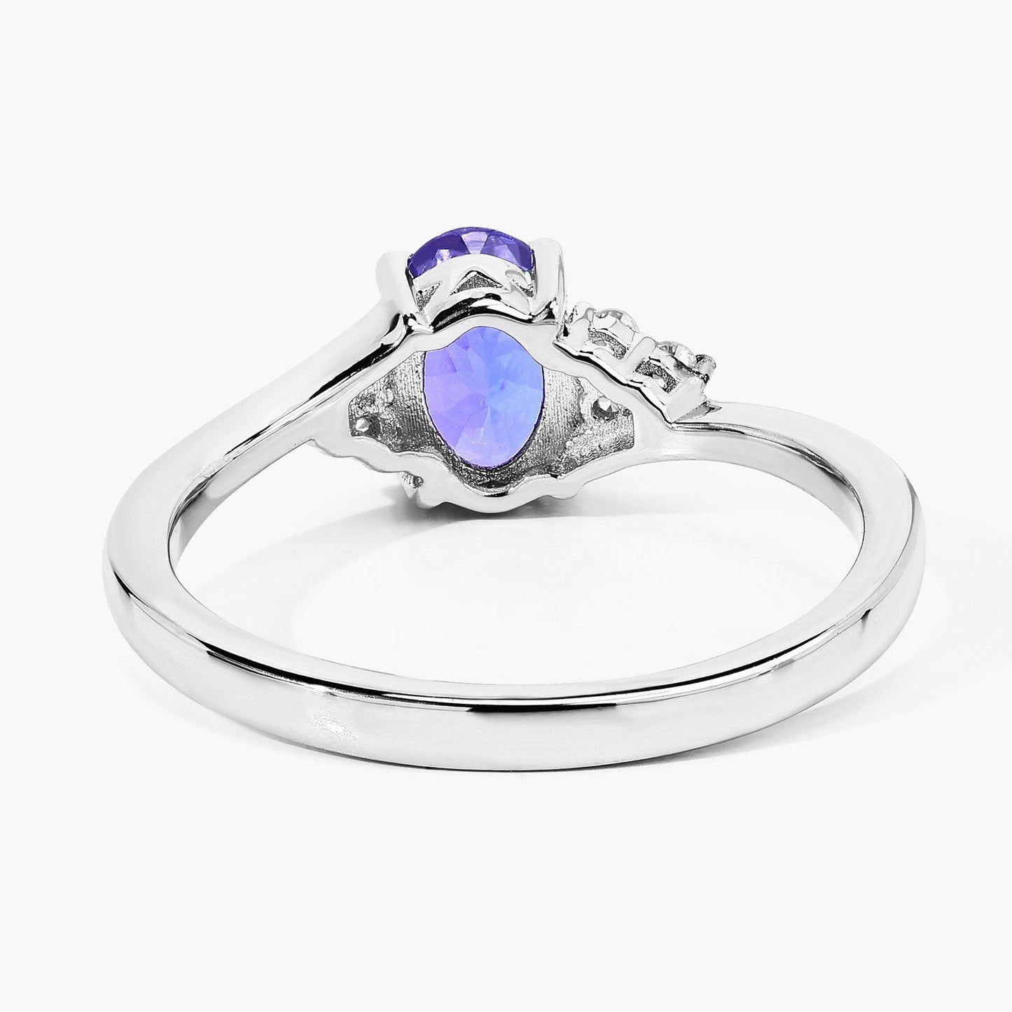 0.75 Ct Oval Violet Tanzanite & Lab Diamond Prong Sterling Silver Bypass Ring