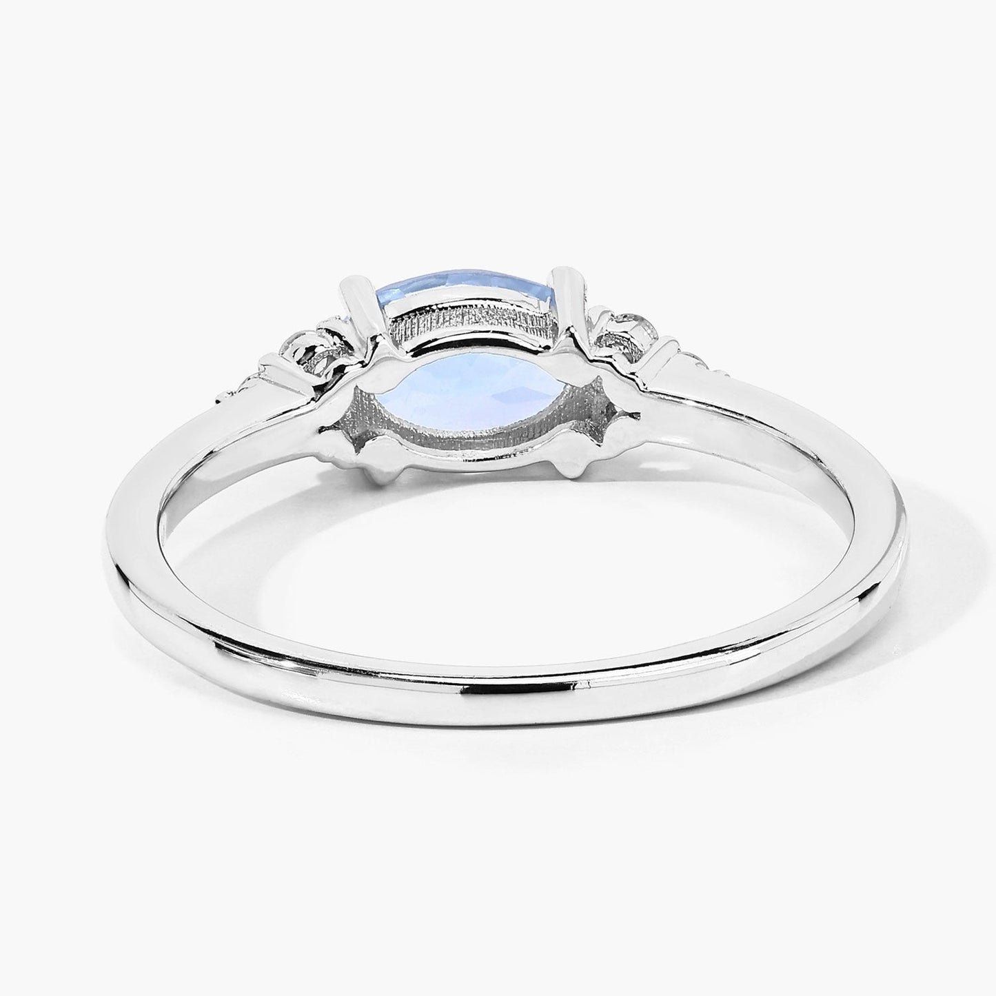 0.60 Ct Oval Blue Aquamarine and Lab Diamond Prong Sterling Silver Cocktail Ring