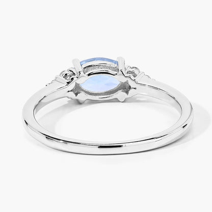 0.60 Ct Oval Blue Aquamarine and Lab Diamond Prong Sterling Silver Cocktail Ring