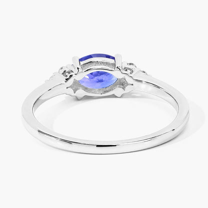 0.75 Ct Oval Violet Tanzanite and Lab Diamond Prong Silver Cocktail Ring