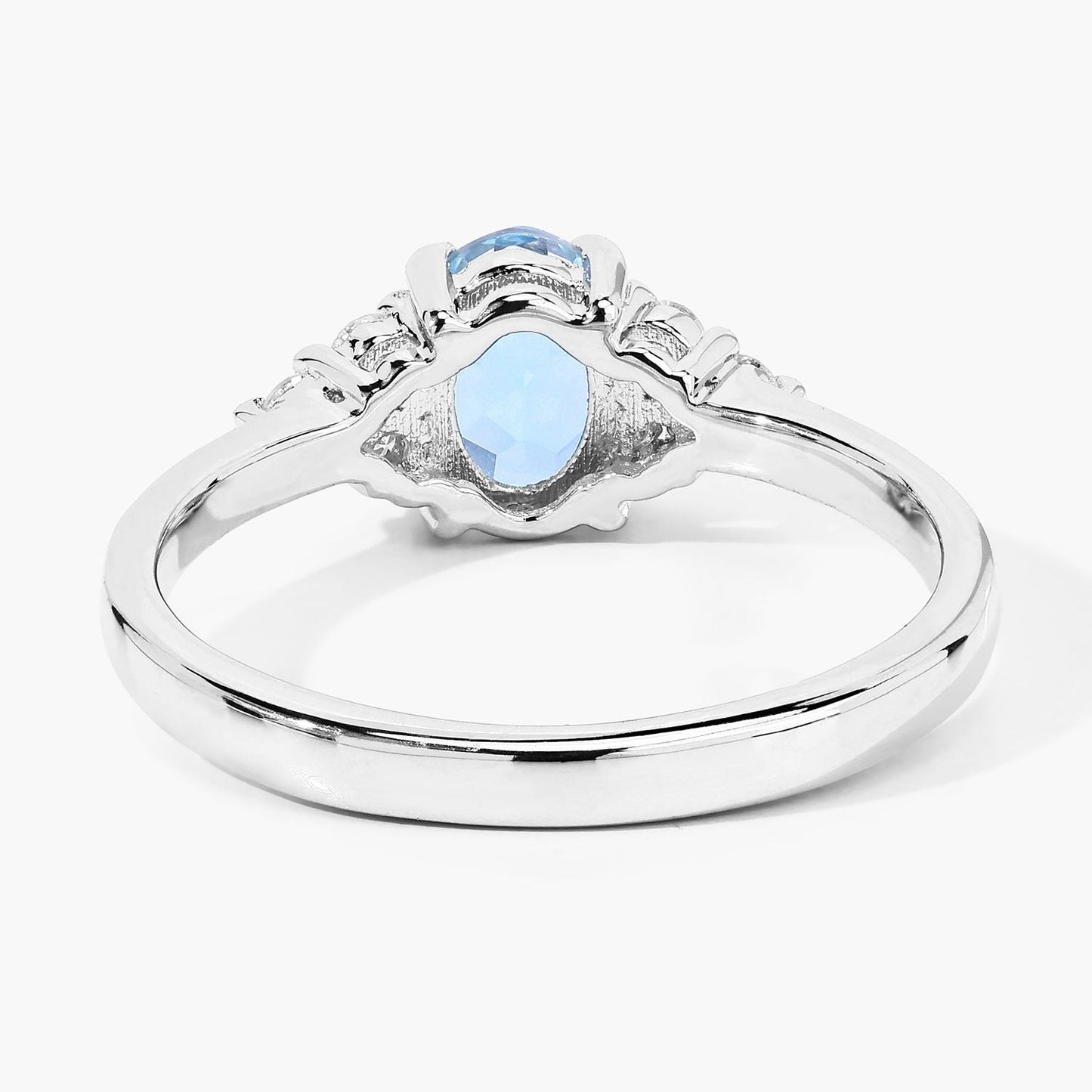 0.60 Ct Oval Blue Aquamarine and Lab Diamond Prong Silver Cocktail Ring