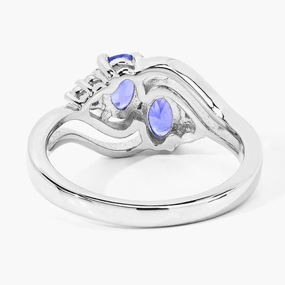 0.88 Ct Oval Violet Tanzanite and Lab Grown Diamond Prong Silver Bypass Ring