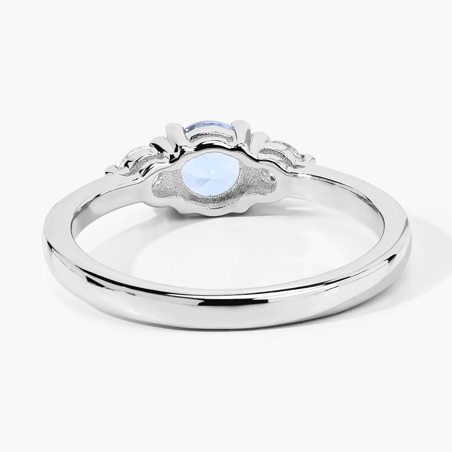 0.38 Ct Round Blue Aquamarine and Lab Diamond Prong Silver Three Stone Ring