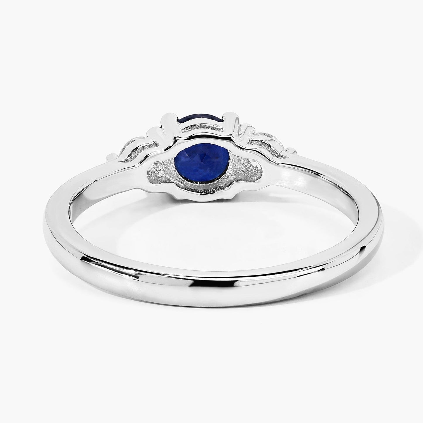 0.65 Ct Round Blue Sapphire and Lab Diamond Prong Silver Three Stone Promise Ring