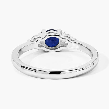 0.65 Ct Round Blue Sapphire and Lab Diamond Prong Silver Three Stone Promise Ring