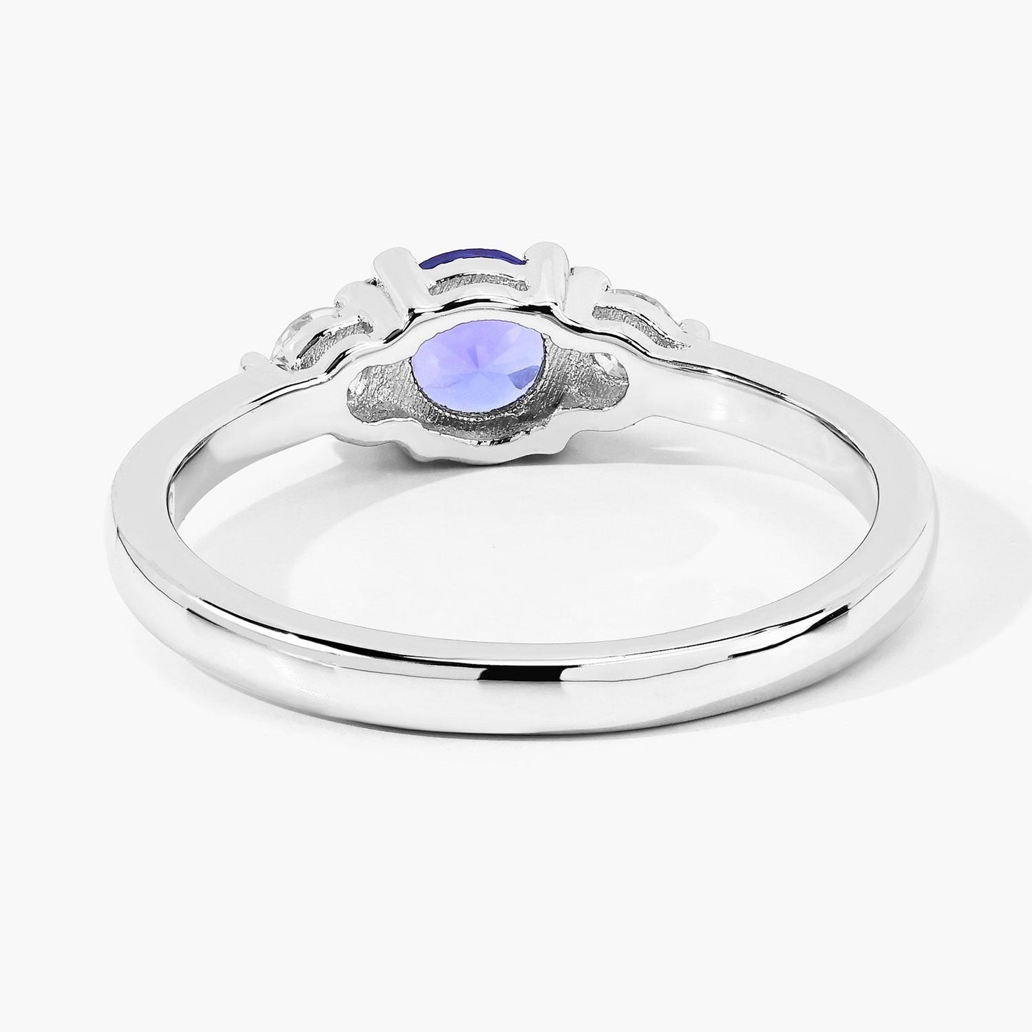 0.47 Ct Round Violet Tanzanite & Lab Diamond Prong Silver Three Stone Ring