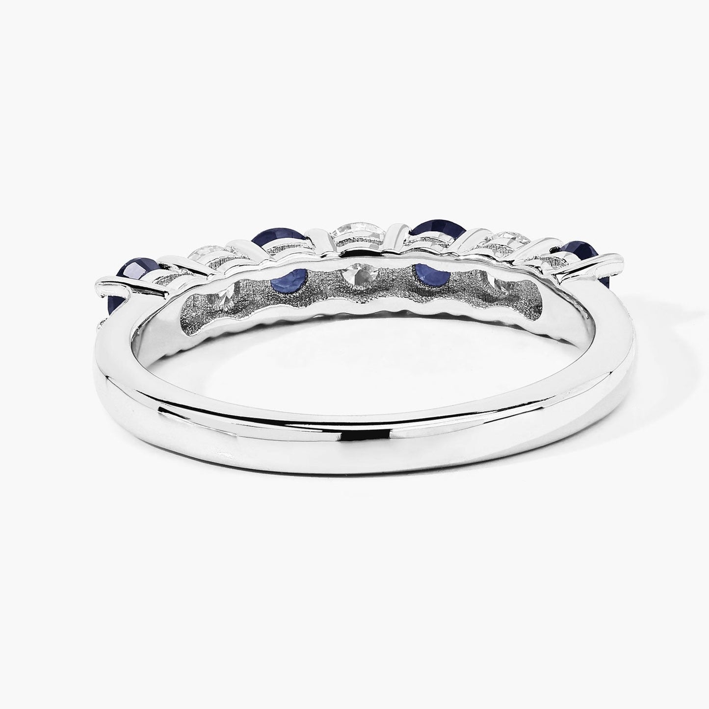 0.52 Ct Round Blue Sapphire Lab Diamond Prong Silver 7 Stone Half Eternity Ring