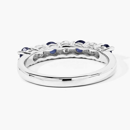 0.52 Ct Round Blue Sapphire Lab Diamond Prong Silver 7 Stone Half Eternity Ring