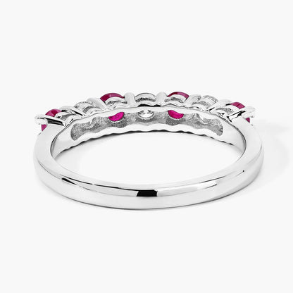 0.52 Ct Round Pink Mozambique Ruby and Lab Diamond Prong Silver 7 Stone Half Eternity Ring
