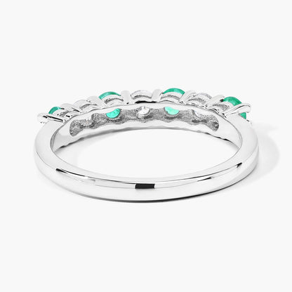 0.40 Ct Round Green Zambian Emerald and Lab Diamond Prong Silver 7 Stone Half Eternity Ring