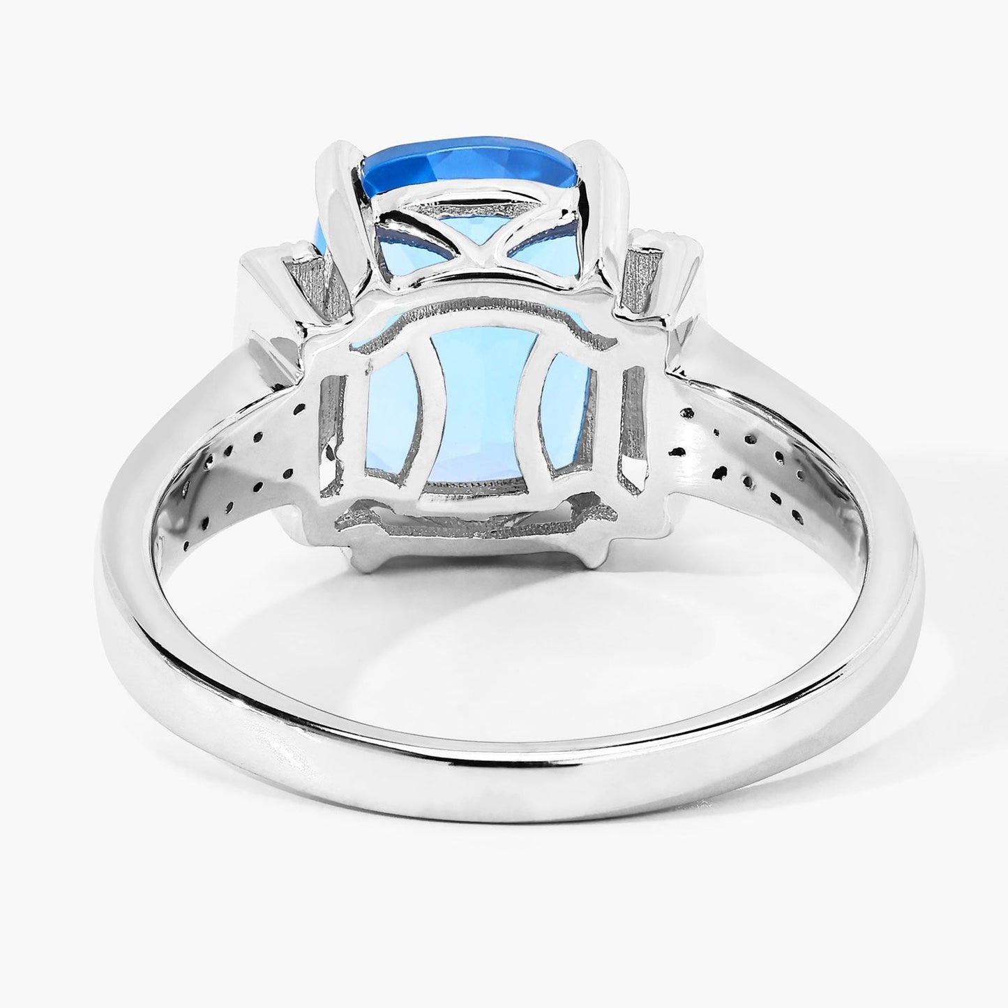 3.50 Ct Cushion Swiss Blue Topaz and Lab Diamond Prong Silver Statement Ring