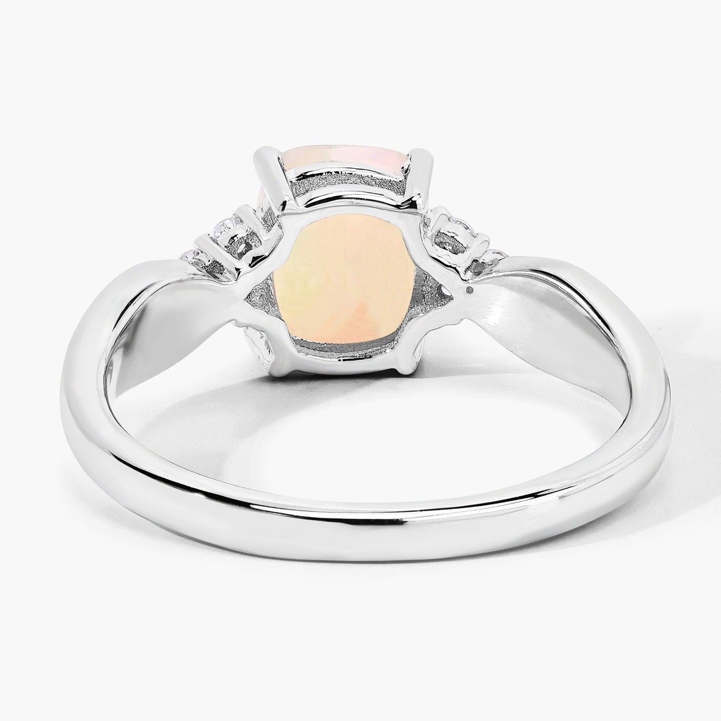0.85 Ct Cushion White Ethiopian Opal and Lab Diamond Silver Cocktail Ring
