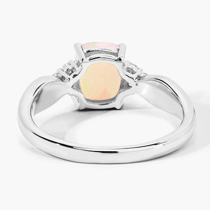 0.85 Ct Cushion White Ethiopian Opal and Lab Diamond Silver Cocktail Ring