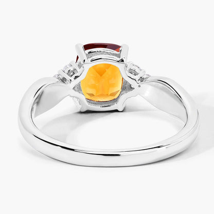 1.30 Ct Cushion Yellow Madeira Citrine & Lab Diamond Prong Silver Cocktail Ring