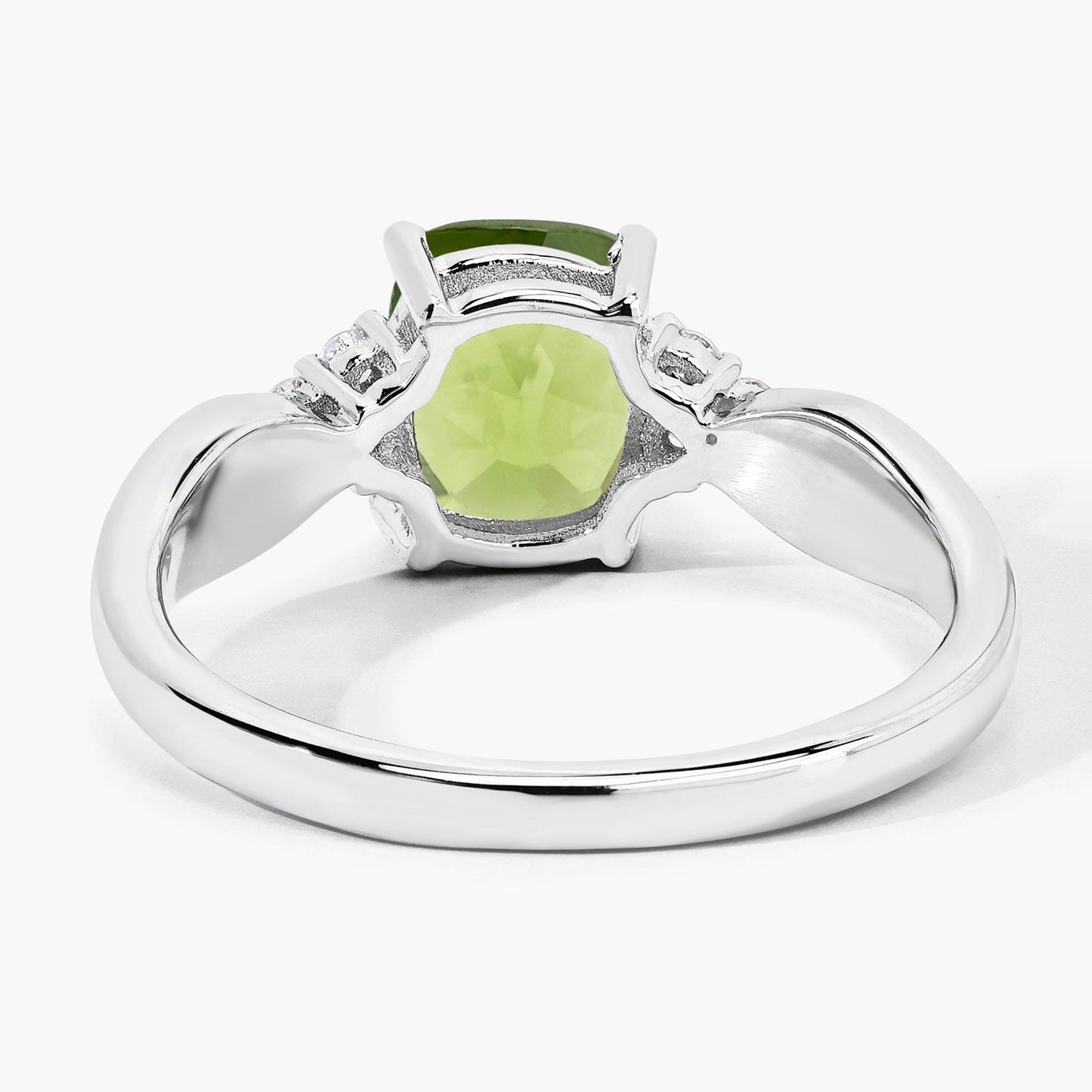 1.40 Ct Cushion Green Peridot & Lab Diamond Prong Silver Cocktail Ring