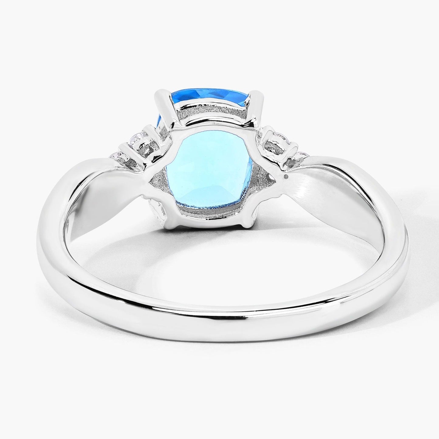 1.51 Ct Cushion Swiss Blue Topaz & Lab Diamond Prong Silver Cocktail Ring
